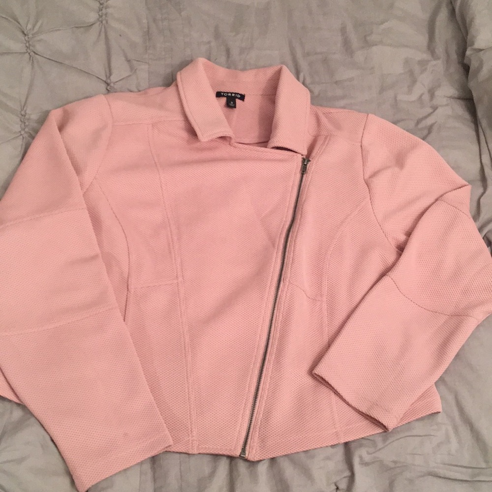 Cropped pink moto jacket